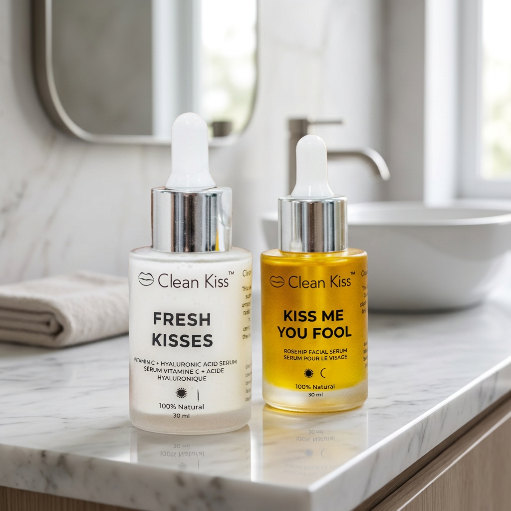 Serum natural skincare duo rosehip seed oil and vitamin c and hyaluronic acid
